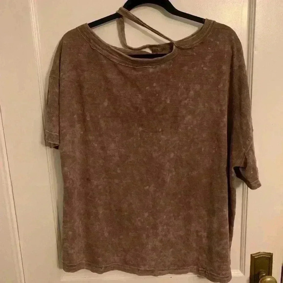 FREE PEOPLE We The Free Alex Tee, Cutouts, Rust Burgundy, Womens Size Small - Picture 8 of 10